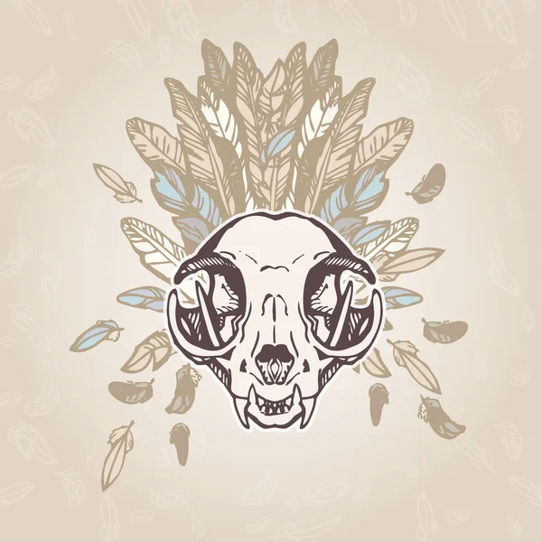 Кошачий череп Винтажный цветок — стоковый вектор
