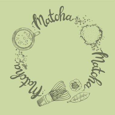 Kibrit içeceği ve bambu çırpısı yuvarlak harfler, vektör illüstrasyonu.