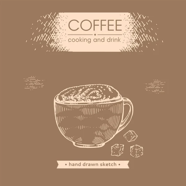 Handgetekende Schets Koffie Drank Met Suiker Vector Illustratie — Stockvector