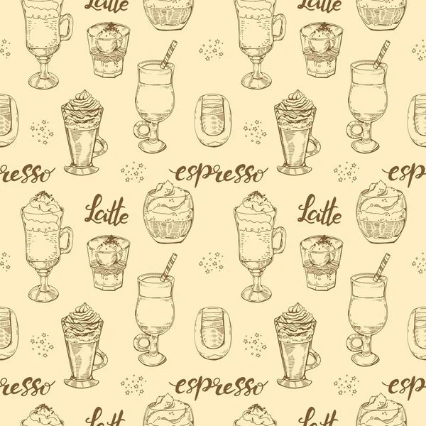 Sömlösa Kaffedrycker Och Desserter Vektorillustration — Stock vektor