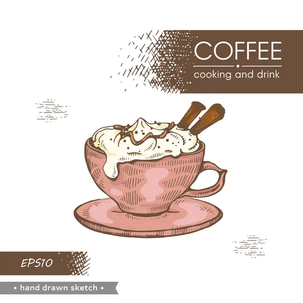 Cottura Disegnata Mano Del Caffè Con Crema Illustrazione Vettoriale — Vettoriale Stock