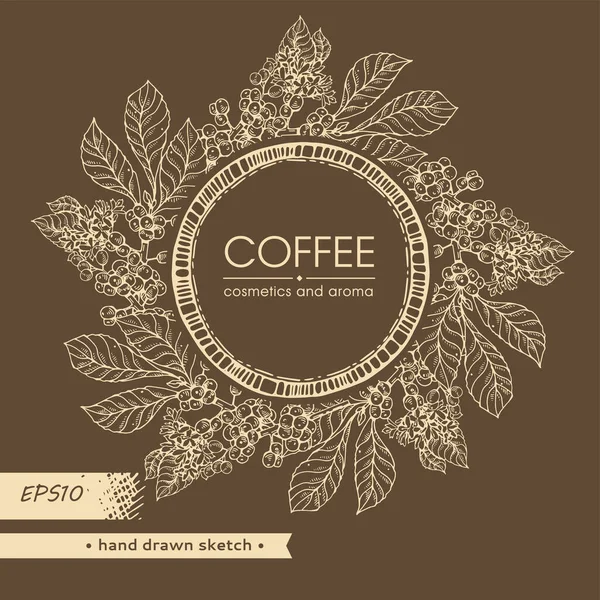 Circle Coffee Tree Branches Sith Coffee Lettering Linear Hand Drawn — Stock Vector
