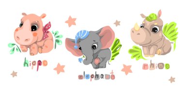 Çizgi film stili karakterler, eğlenceli ve çekici hayvanlar. Sağlam bir arkaplanda ana hatları olmayan vektör illüstrasyonu.