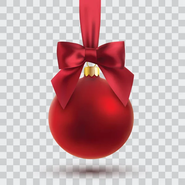 Boule Noël Rouge Avec Ruban Arc Illustration Vectorielle — Image vectorielle