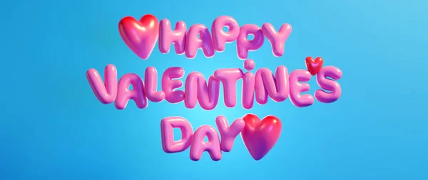 Pink Happy Valentine Day Text Typografie Mit Herzen Vor Blauem — Stockfoto
