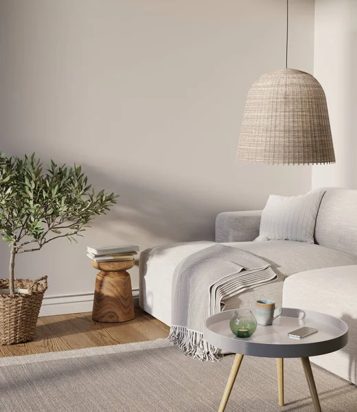 Living room interior with mock up empty wall. 3D render. 3D image.