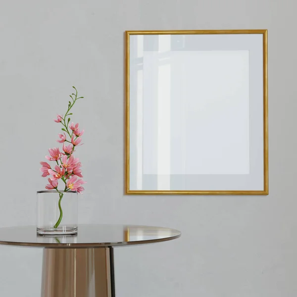 Flower Glass Table Picture Mock Template Wall Render Illustration — 스톡 사진