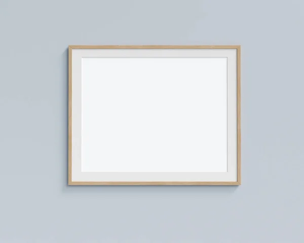 Horizontal Picture Frame Mock Hanging Pastel Painted Wall Render Illustration — стоковое фото