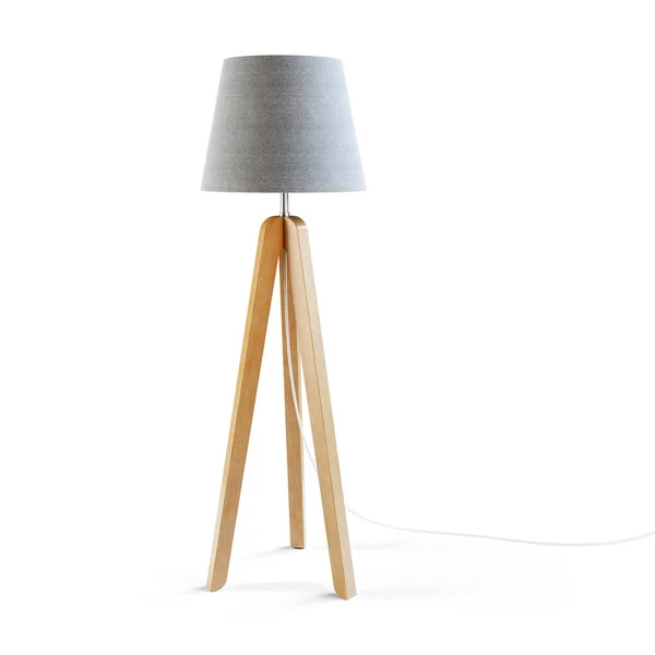 Wooden Tripod Floor Loor Lamp Isolated White Background Clipping Path — Stock Photo, Image