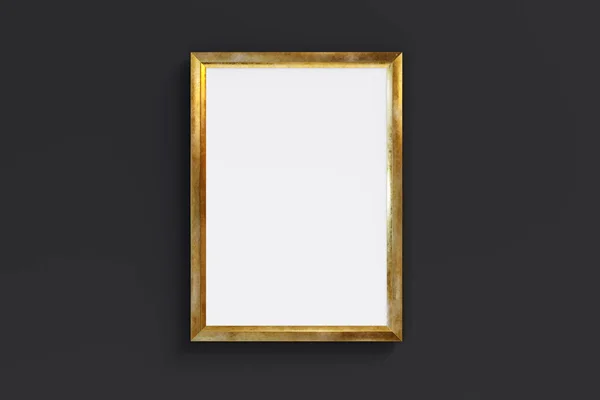 Quadro Retângulo Dourado Isolado Sobre Fundo Preto Renderização Ilustração — Fotografia de Stock