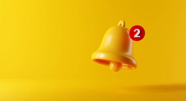 Sarı arka planda sarı uyarı zili. 3 boyutlu görüntüleme. 3B resim.
