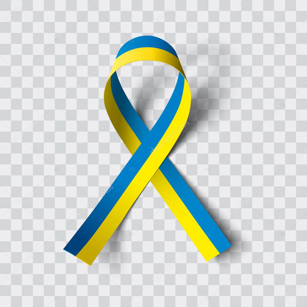 Ukraine ribbon flag. Mourning ribbon flag. Symbol of independence, freedom and unity. Vector illustration.