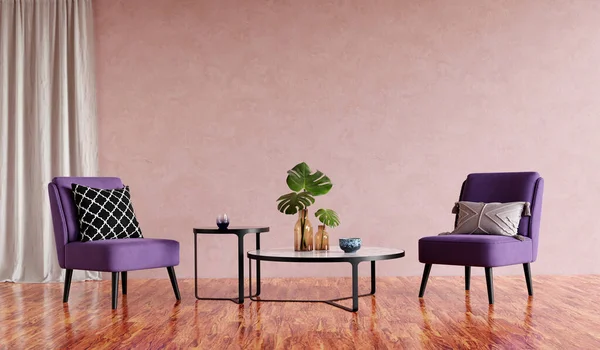 Çinde Sandalyeler Iki Sehpa Olan Modern Oturma Odası Boyutlu Görüntüleme — Stok fotoğraf
