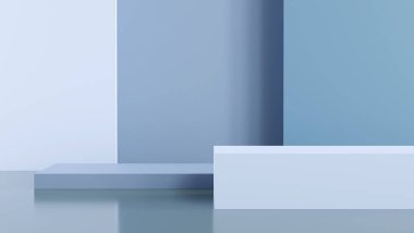 Soyut arkaplan şablonu. Geometrik duvarları olan en küçük sahne. Ürün sergisi için minimum stüdyo podyumu. 3 boyutlu görüntüleme. 3B illüstrasyon.