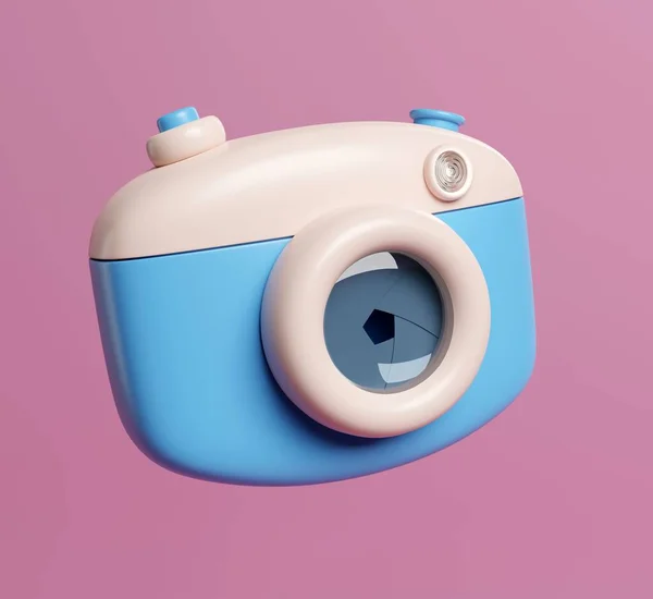 漫画スタイル ピンクの背景にレトロカメラ カメラアイコン 最小限のコンセプトアイデア 3Dレンダリング 3Dイラスト — ストック写真