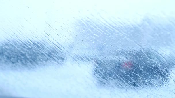 Parabrezza Dell Auto Gocce Neve Bagnata Viene Pulito Dai Tergicristalli — Video Stock