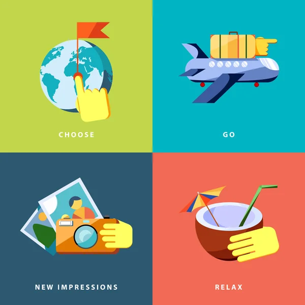 Diseño plano vector iconos de ilustración conjunto de viajes, vacaciones, turismo . — Vector de stock