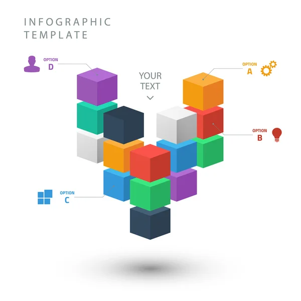 Plantilla gráfica de información de cubos de color para presentación sobre fondo blanco . — Vector de stock