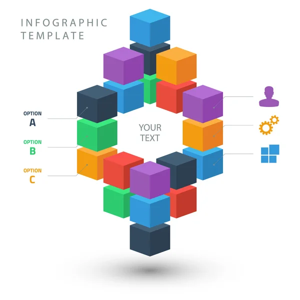 Kleur kubussen info grafische sjabloon voor presentatie op witte achtergrond. — Stockvector