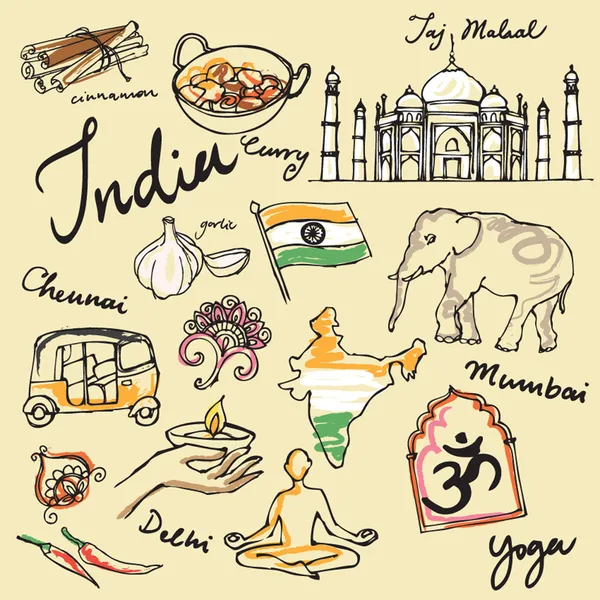 Set van india pictogrammen illustratie vector — Stockvector