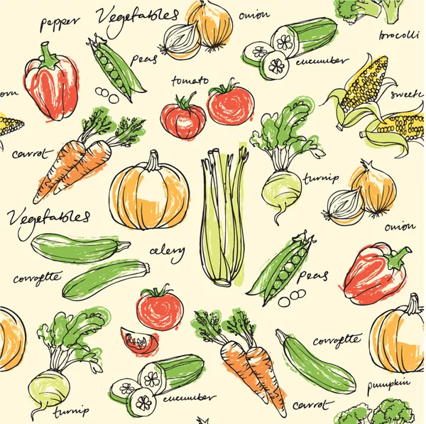 Modèle sans couture de légumes assortis — Image vectorielle