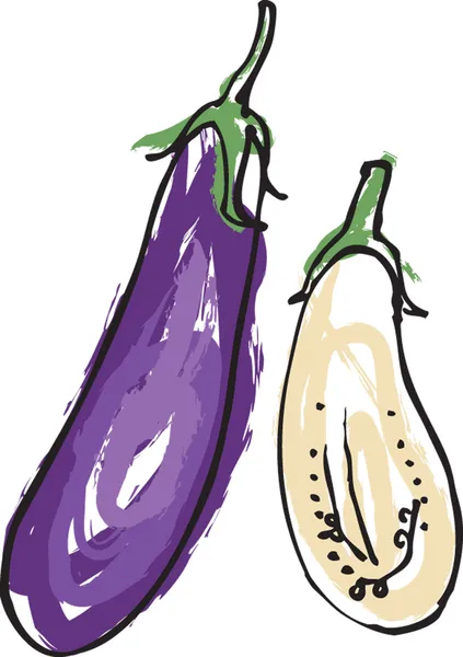 Verse aubergine geheel en gesneden — Stockvector
