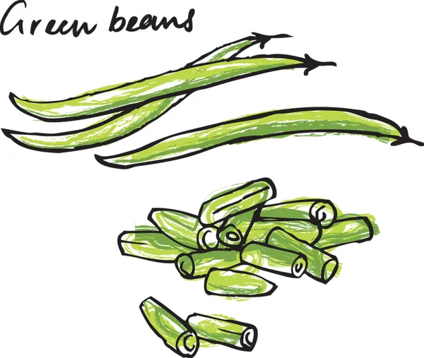 Fresh green beans whole & sliced — Stok Vektör