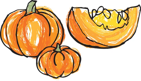 Entero y amplificador; calabazas en rodajas — Vector de stock