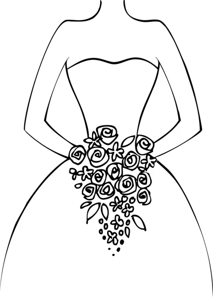 Brautkleid-Doodle für Hochzeitseinladungen oder Ankündigungen — Stockvektor