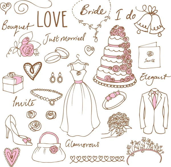 Boda garabatos incompletos — Vector de stock