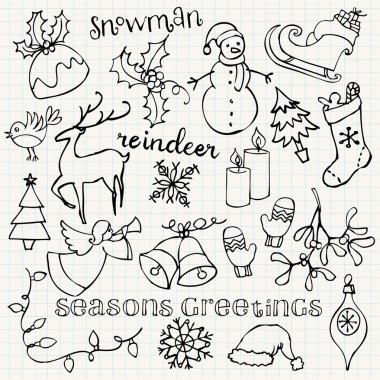 Christmas icons doodles clipart