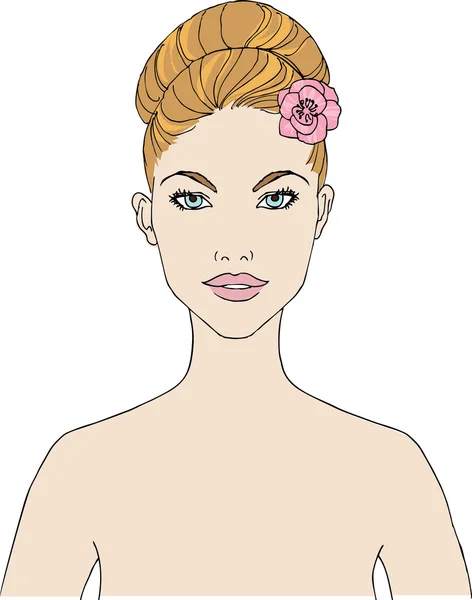 Krásná dívka s květinou ve vlasech — Stockový vektor