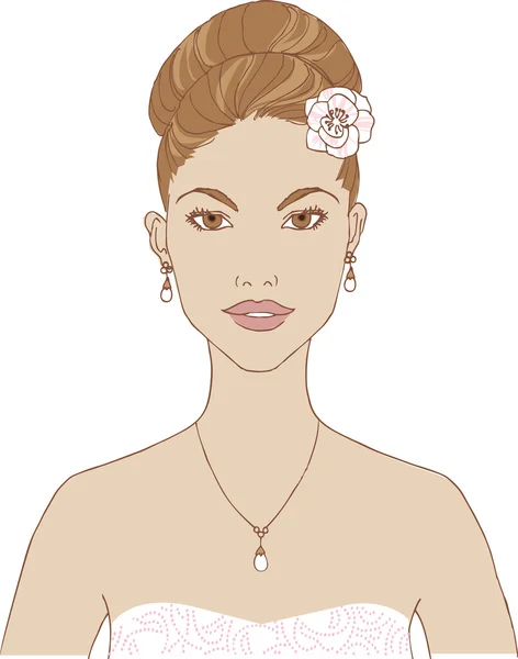 Hermosa chica con flor en el pelo — Vector de stock