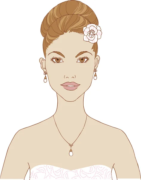 Hermosa chica con flor en el pelo — Vector de stock