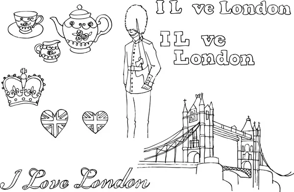London Ikonen Doodle Set — Stockvektor
