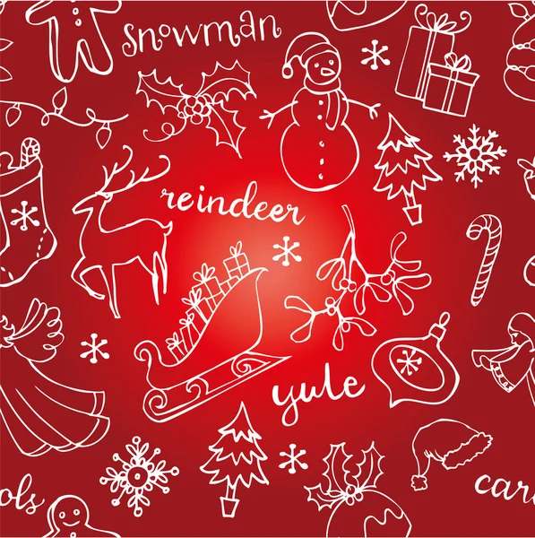 Christmas doodles icons & words seamless — Stock Vector