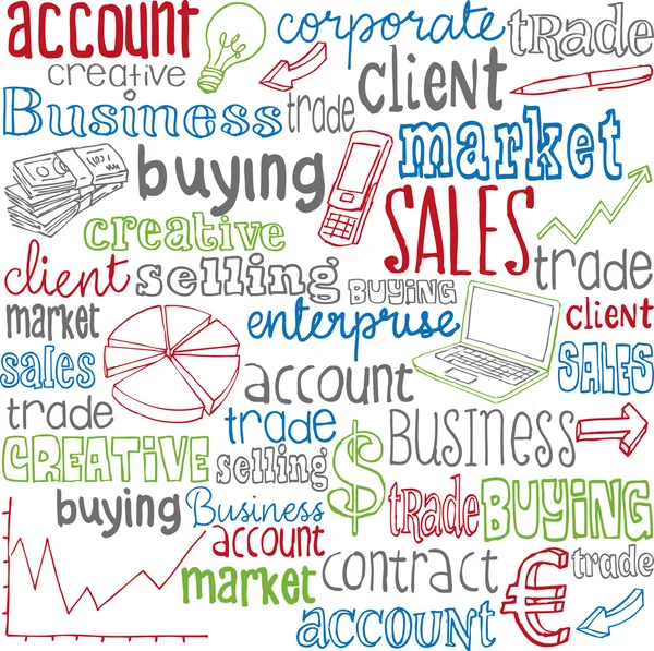 Palavras de negócios e ícones doodles —  Vetores de Stock