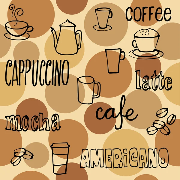 Vázlatos kávé ikonok és a szöveg — Stock Vector