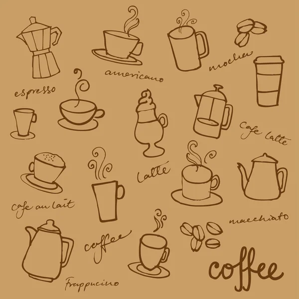 Café garabatos iconos — Archivo Imágenes Vectoriales