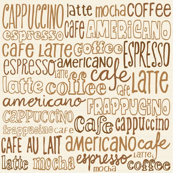 Serviettes dessinées à la main ensemble de mots de café — Image vectorielle