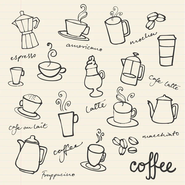 Ícones de café doodles — Vetor de Stock