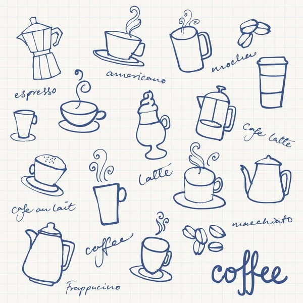 Ícones de café doodles — Vetor de Stock