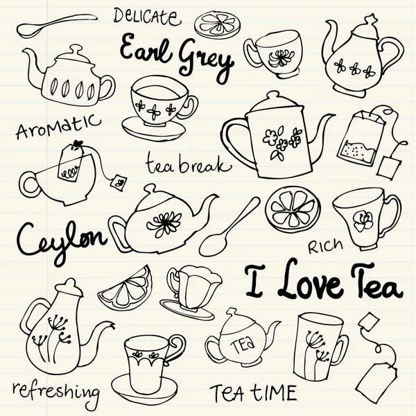 Tasses à thé et théières — Image vectorielle