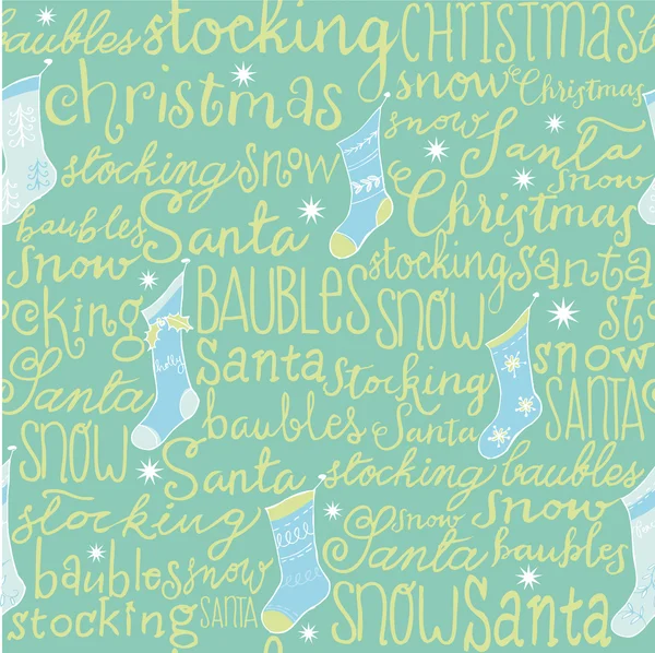 Christmas words &amp; stockings seamless pattern — Stock Vector