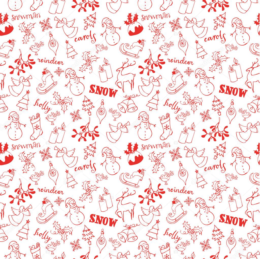 Christmas doodles icons and words seamless