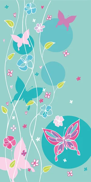 Blommigt kort med fjärilar — Stock vektor
