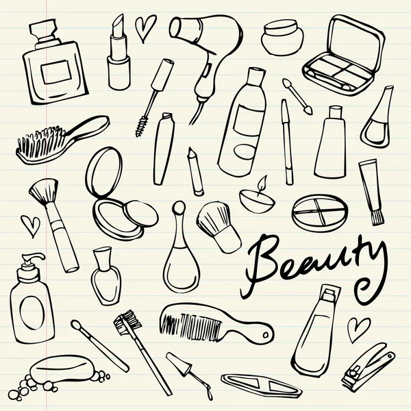 Schoonheid en cosmetica doodles — Stockvector