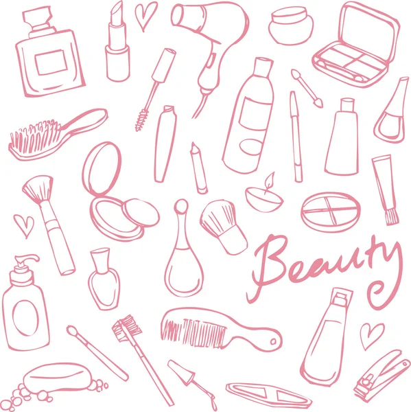 美容和化妆品的涂鸦 — 图库矢量图片