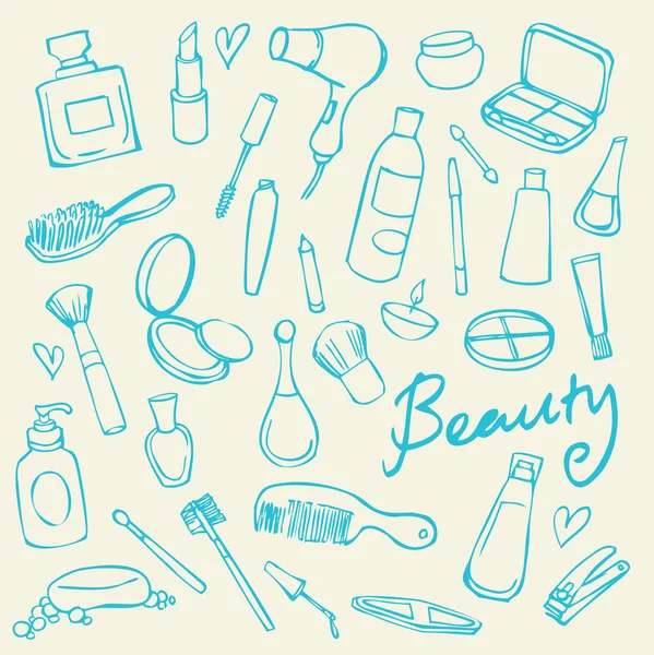 Beleza e cosméticos doodles — Vetor de Stock