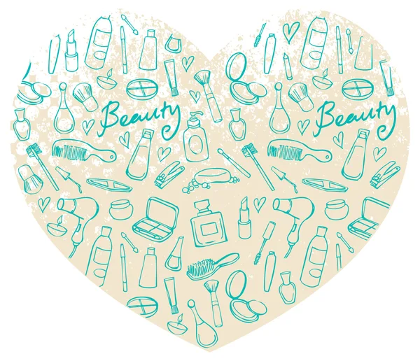 Iconos de belleza y cosméticos en forma de corazón — Vector de stock